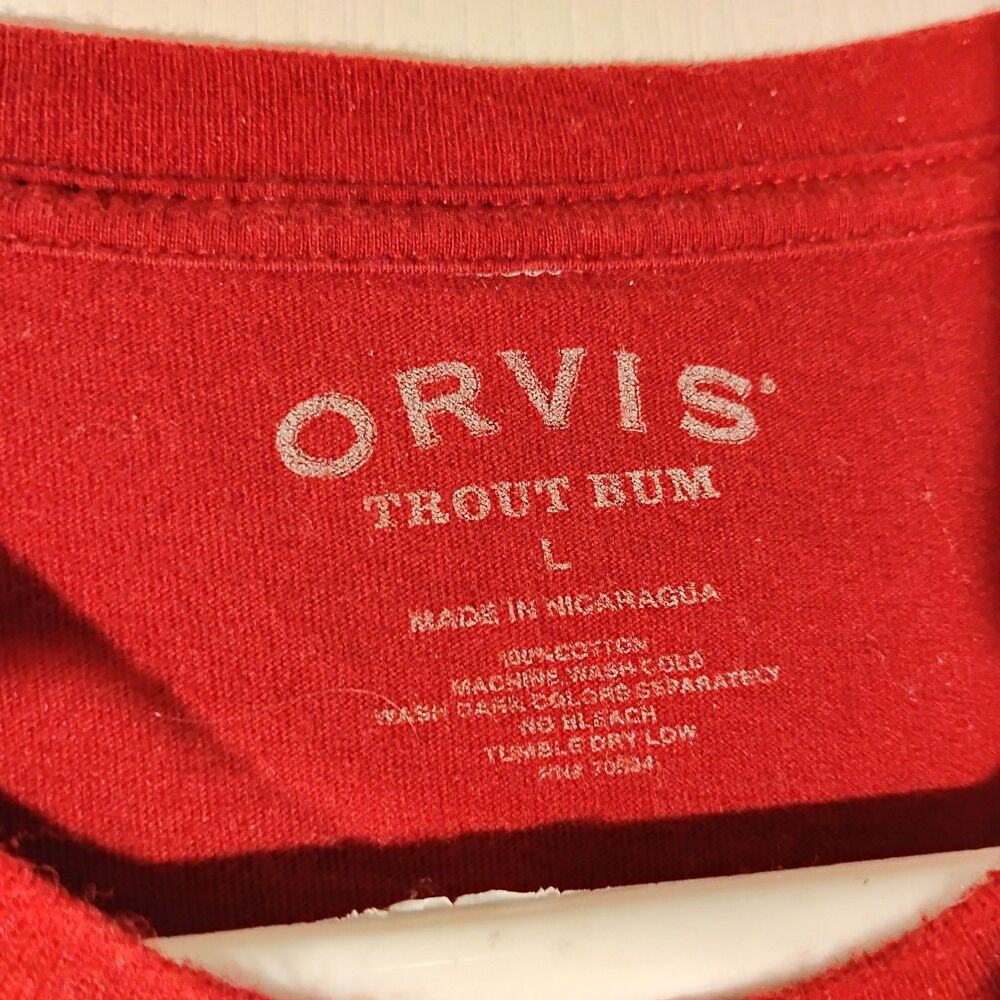 Orvis Trout Bum tshirt mens L Large red fishing graphic tee short sleeve - Picture 6 of 7